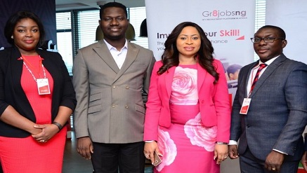 (L-r): Amaka Okorie, brand manager, U-Connect Human Resources Ltd; Olusola Amusan, philanthropies lead, Microsoft Nigeria; Omomene Odike, MD/ CEO, U-Connect Human Resources Ltd; Babajide Ogunfuwa, team lead, HR Consultant, U-Connect Human Resources; at the Microsoft/ Gr8jobsng Recruitment Day Event, held at Microsoft Office in Lagos…recently.